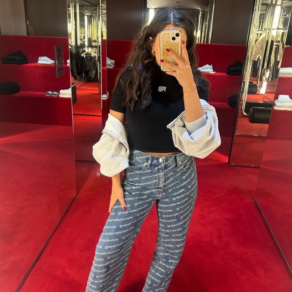 Alexander Wang Blue Logo Print Hotfix  Jeans